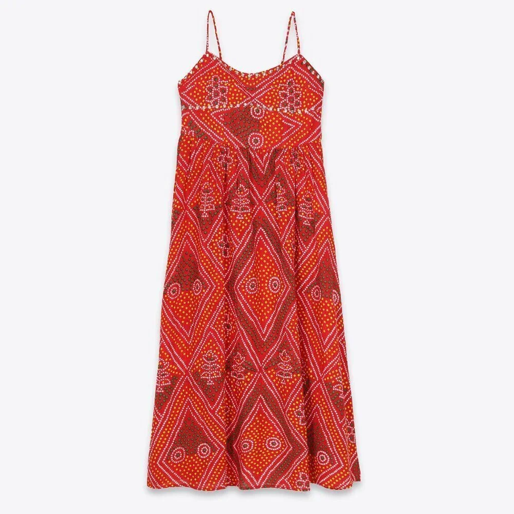Alix of Bohemia Autumn Scarlett Bandani Dress XL Red Cotton Boho Maxi - Picture 3 of 10